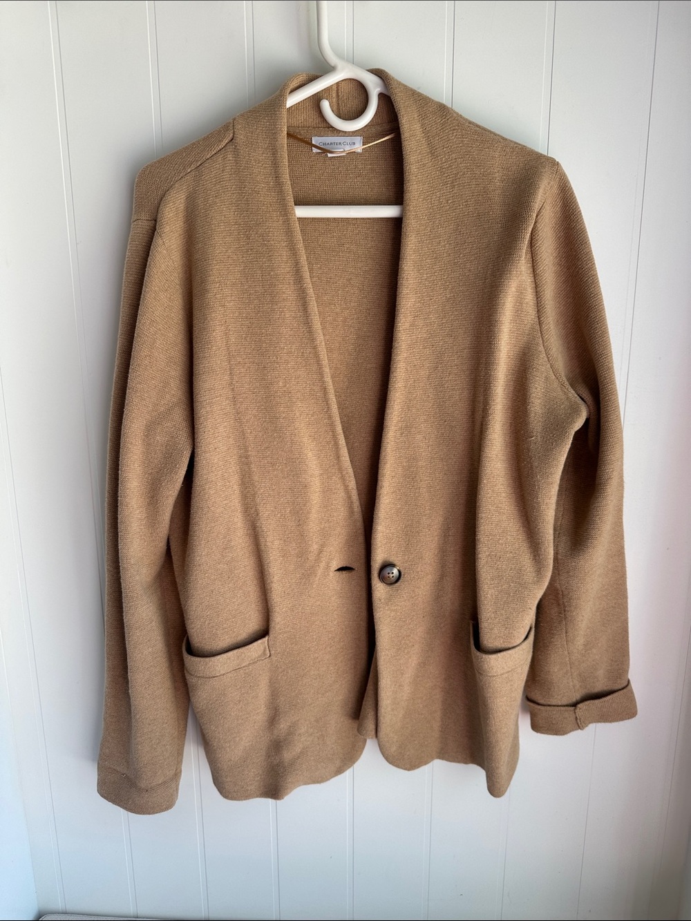 Charter Club Camel Single-Button Open Blazer